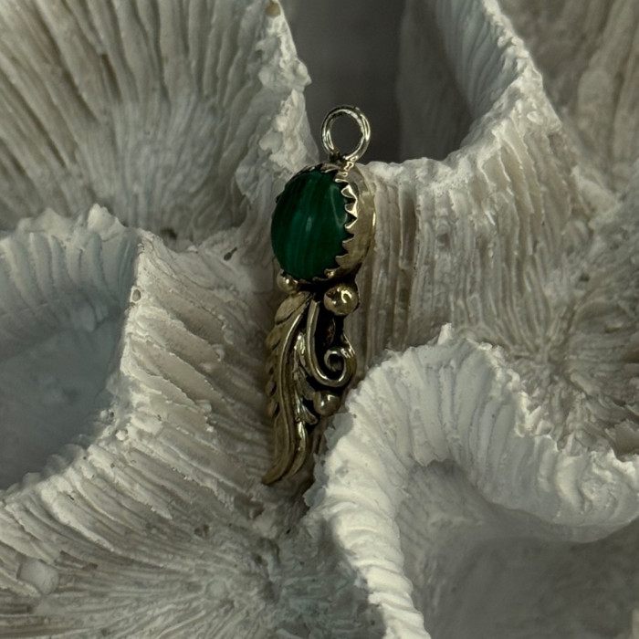 925 Sterling Silver Malachite Pendant Length 1.15 Inch