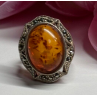 925 Sterling Silver Amber & Marcasite Ring Size 5