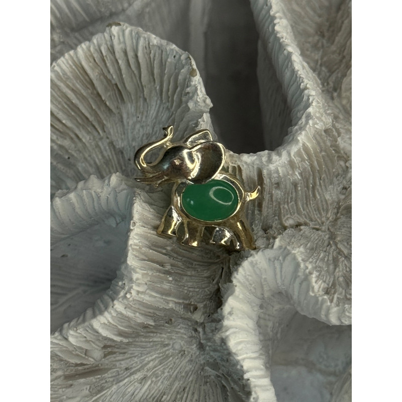 925 Sterling Silver Jade Elephant Charm Pendant Length 0.70 Inch