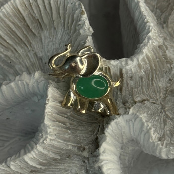 925 Sterling Silver Jade Elephant Charm Pendant Length 0.70 Inch