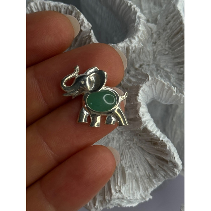 925 Sterling Silver Jade Elephant Charm Pendant Length 0.70 Inch