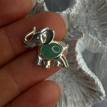 925 Sterling Silver Jade Elephant Charm Pendant Length 0.70 Inch