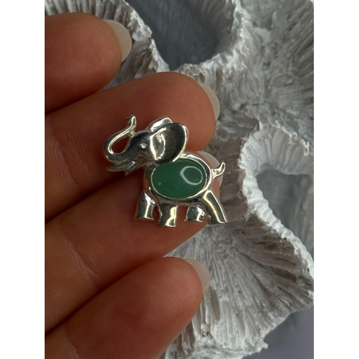 925 Sterling Silver Jade Elephant Charm Pendant Length 0.70 Inch