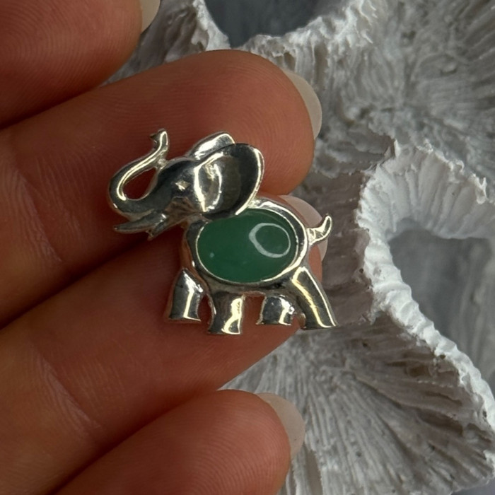 925 Sterling Silver Jade Elephant Charm Pendant Length 0.70 Inch