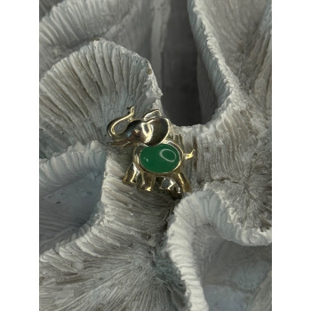 925 Sterling Silver Jade Elephant Charm Pendant Length 0.70 Inch