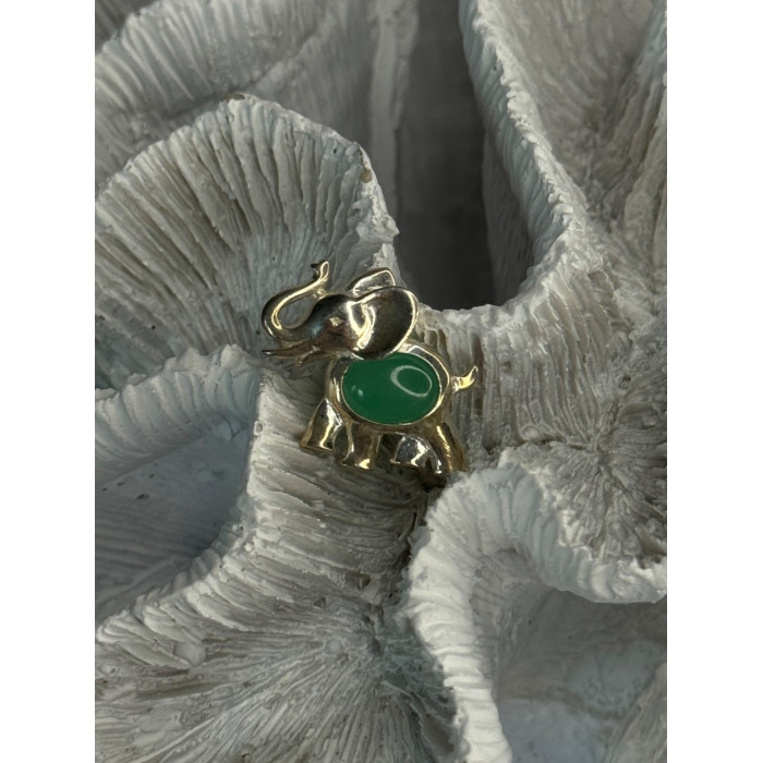 925 Sterling Silver Jade Elephant Charm Pendant Length 0.70 Inch