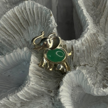 925 Sterling Silver Jade Elephant Charm Pendant Length 0.70 Inch