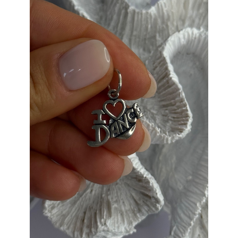 925 Sterling Silver I Love Dance Pendant Charm Length 0.90 Inch
