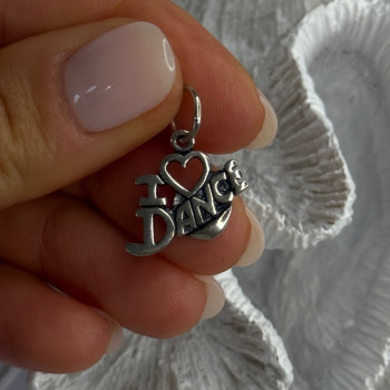 925 Sterling Silver I Love Dance Pendant Charm Length 0.90 Inch