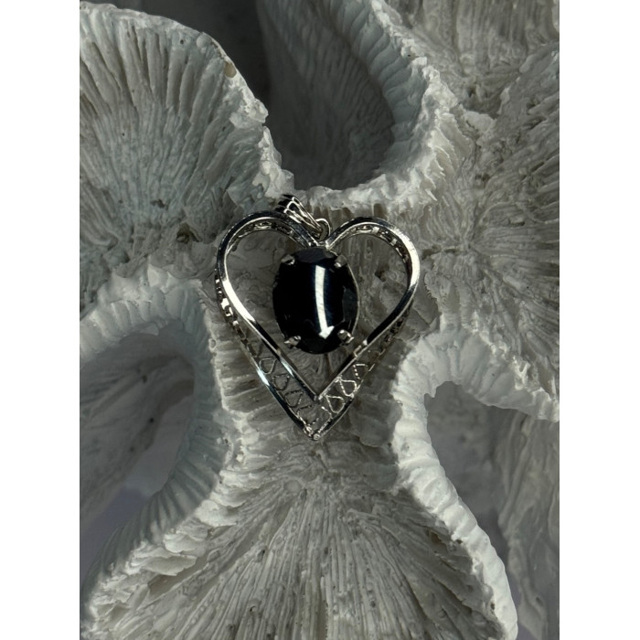 925 Sterling Silver Hematite Heart Pendant Length 1 Inch
