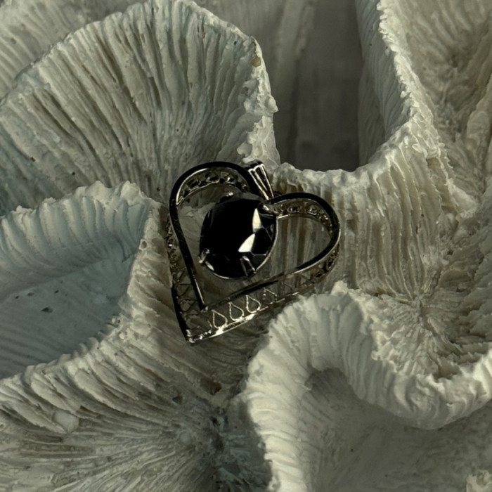 925 Sterling Silver Hematite Heart Pendant Length 1 Inch