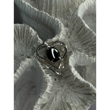 925 Sterling Silver Hematite Heart Pendant Length 1 Inch