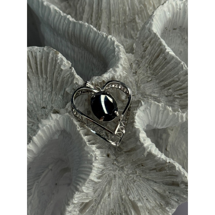 925 Sterling Silver Hematite Heart Pendant Length 1 Inch