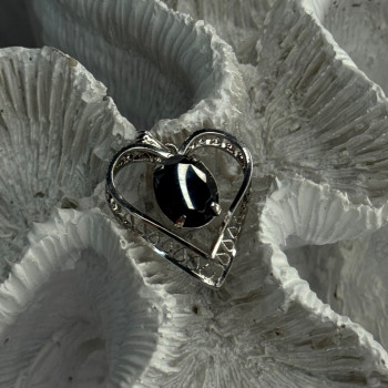 925 Sterling Silver Hematite Heart Pendant Length 1 Inch