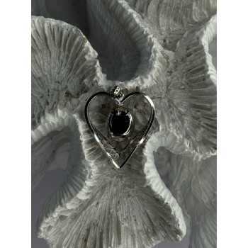925 Sterling Silver Hematite Heart Pendant Length 1 Inch