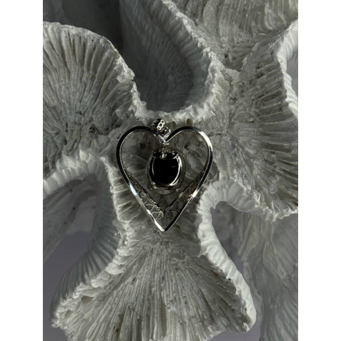 925 Sterling Silver Hematite Heart Pendant Length 1 Inch