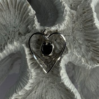 925 Sterling Silver Hematite Heart Pendant Length 1 Inch