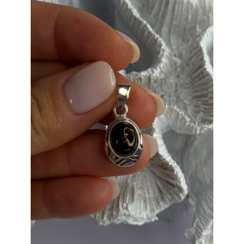 925 Sterling Silver Amber Pendant Length 0.90 Inch