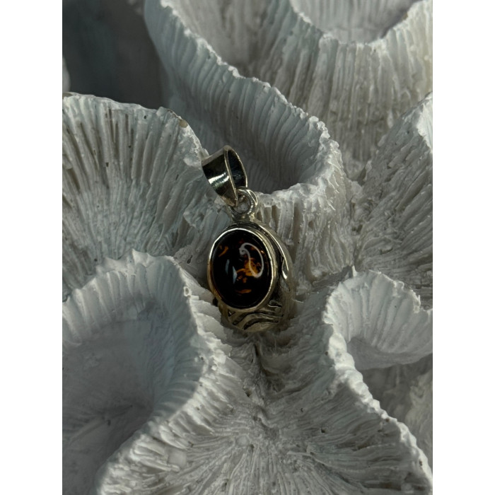 925 Sterling Silver Amber Pendant Length 0.90 Inch