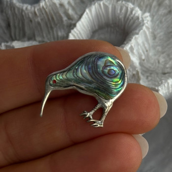 Vintage 925 Sterling Silver Abalone Kiwi Bird Brooch Length 0.80 Inch