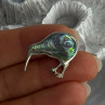 Unknown Factory Vintage 925 Sterling Silver Abalone Kiwi Bird Brooch Length 0.80 Inch