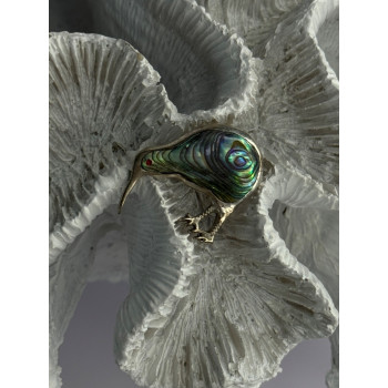 Vintage 925 Sterling Silver Abalone Kiwi Bird Brooch Length 0.80 Inch