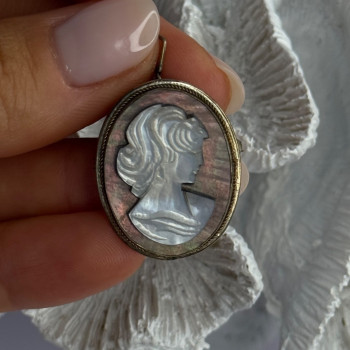 Vintage 925 Sterling Silver Abalone Cameo Brooch Pendant