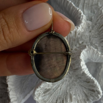 Vintage 925 Sterling Silver Abalone Cameo Brooch Pendant
