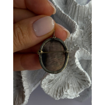 Vintage 925 Sterling Silver Abalone Cameo Brooch Pendant