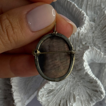 Vintage 925 Sterling Silver Abalone Cameo Brooch Pendant