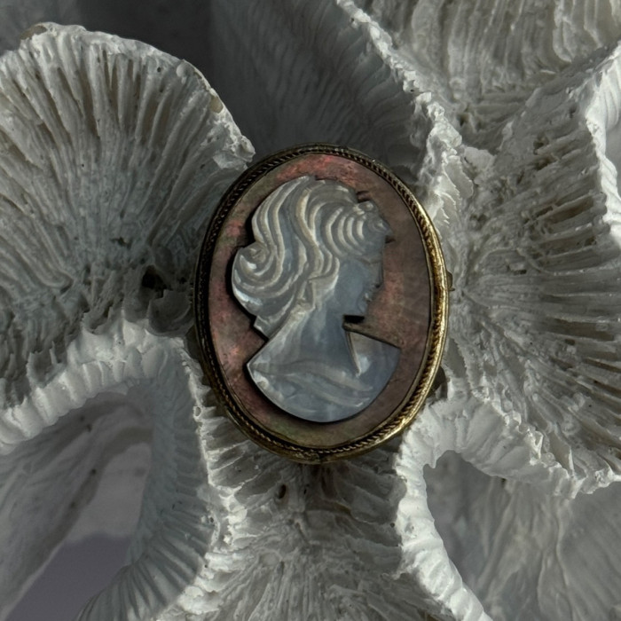 Vintage 925 Sterling Silver Abalone Cameo Brooch Pendant