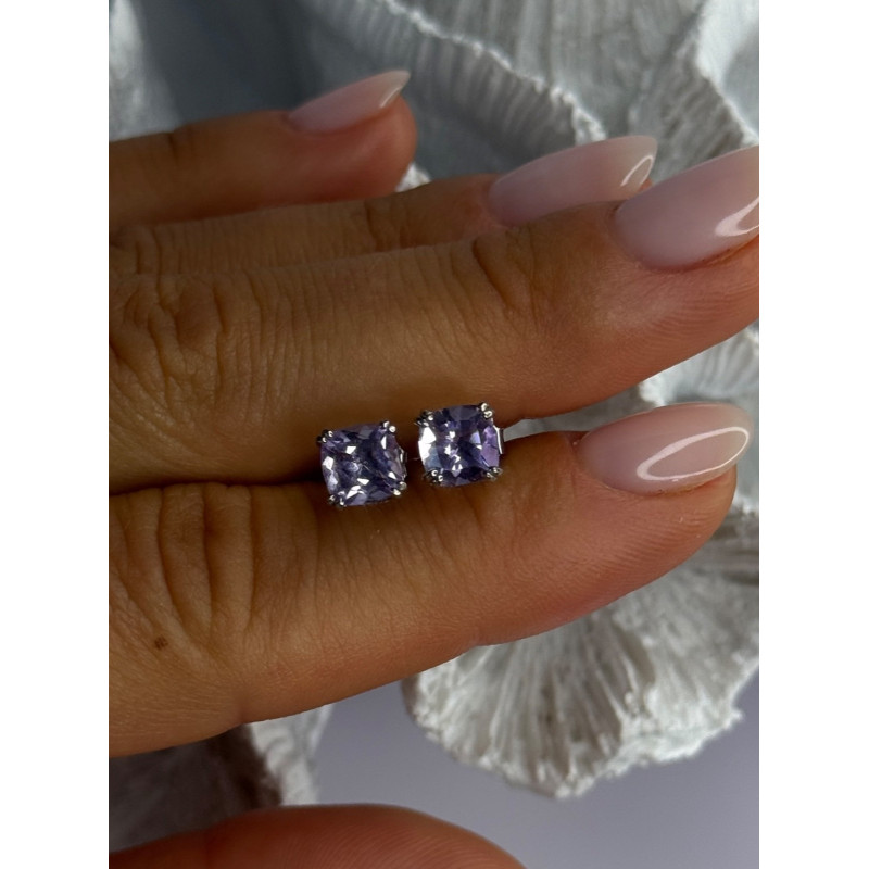 925 Sterling Silver Amethyst Earrings Length 0.25 Inch