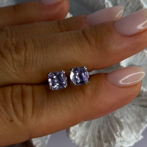 925 Sterling Silver Amethyst Earrings Length 0.25 Inch