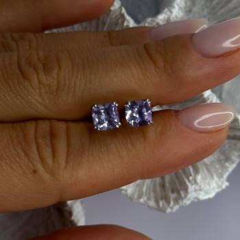 925 Sterling Silver Amethyst Earrings Length 0.25 Inch