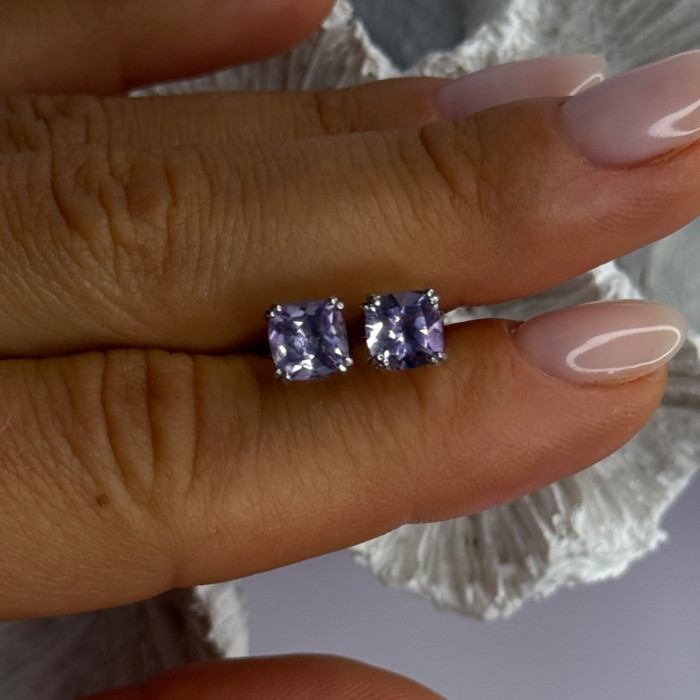 925 Sterling Silver Amethyst Earrings Length 0.25 Inch