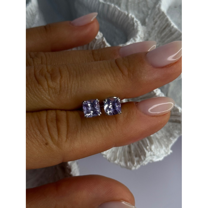 925 Sterling Silver Amethyst Earrings Length 0.25 Inch