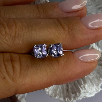 925 Sterling Silver Amethyst Earrings Length 0.25 Inch