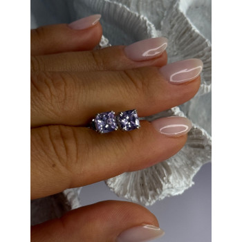 925 Sterling Silver Amethyst Earrings Length 0.25 Inch