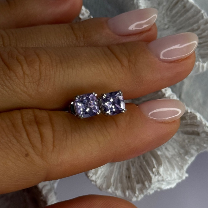 925 Sterling Silver Amethyst Earrings Length 0.25 Inch