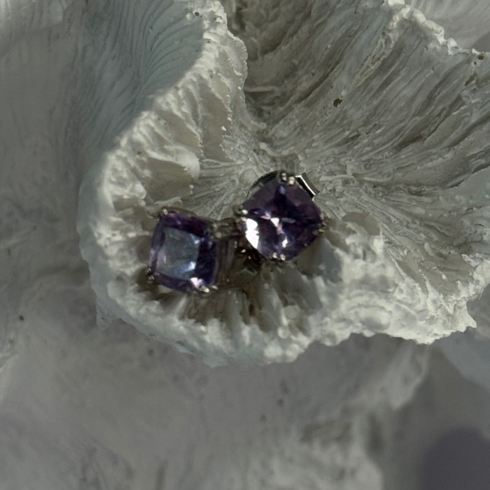 925 Sterling Silver Amethyst Earrings Length 0.25 Inch