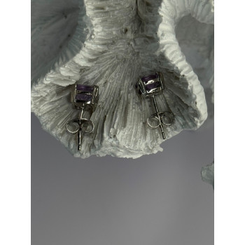 925 Sterling Silver Amethyst Earrings Length 0.25 Inch