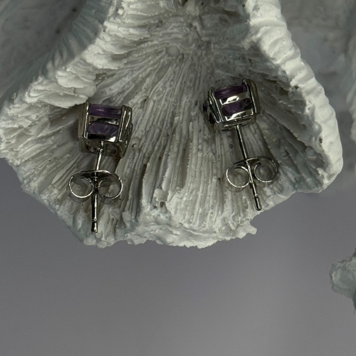 925 Sterling Silver Amethyst Earrings Length 0.25 Inch