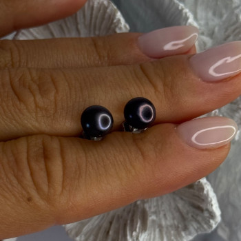 925 Sterling Silver Black Pearl Earrings Length 0.30 Inch