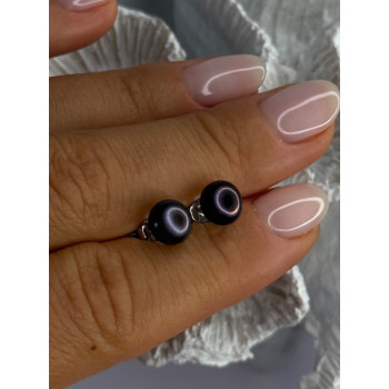 925 Sterling Silver Black Pearl Earrings Length 0.30 Inch