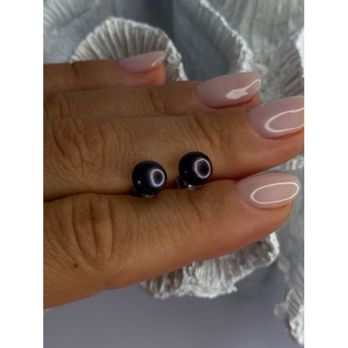 925 Sterling Silver Black Pearl Earrings Length 0.30 Inch