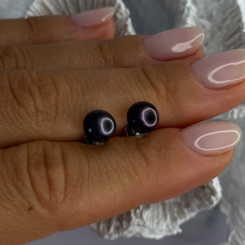 925 Sterling Silver Black Pearl Earrings Length 0.30 Inch