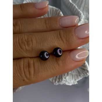 925 Sterling Silver Black Pearl Earrings Length 0.30 Inch