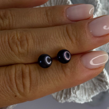 925 Sterling Silver Black Pearl Earrings Length 0.30 Inch