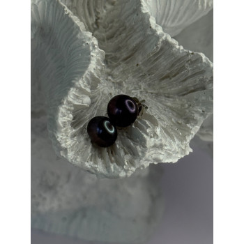 925 Sterling Silver Black Pearl Earrings Length 0.30 Inch