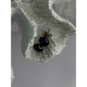 925 Sterling Silver Black Pearl Earrings Length 0.30 Inch